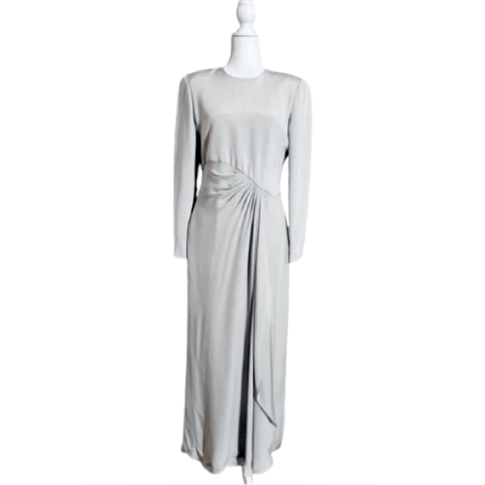 Vintage silk CAROLINA HERERRA Dress Gray Maxi Long Sleeved Designer 80s 90s 10